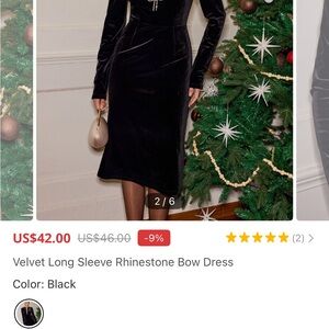 Commense Black Velvet Long Sleeve Dress